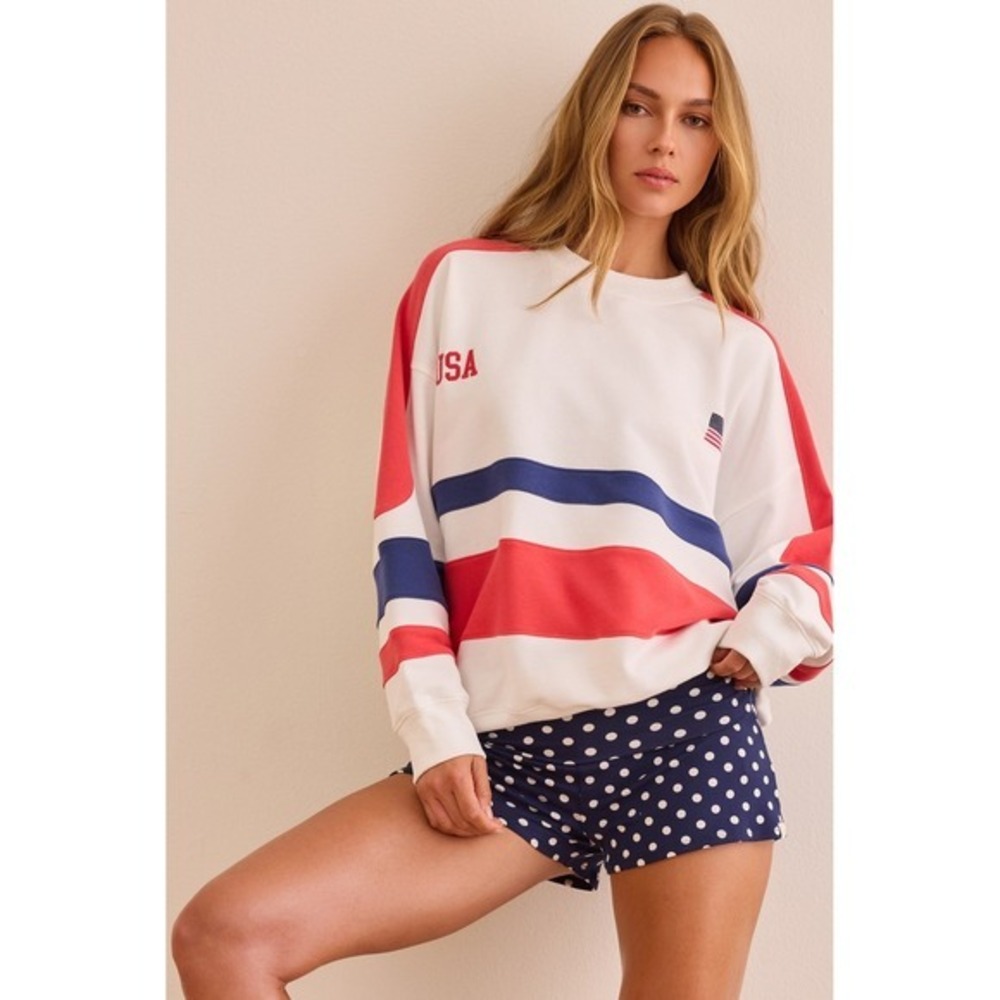 AS Revival USA Colorblock Sweatshirt Red White Blue Flag Embroidered Size Medium